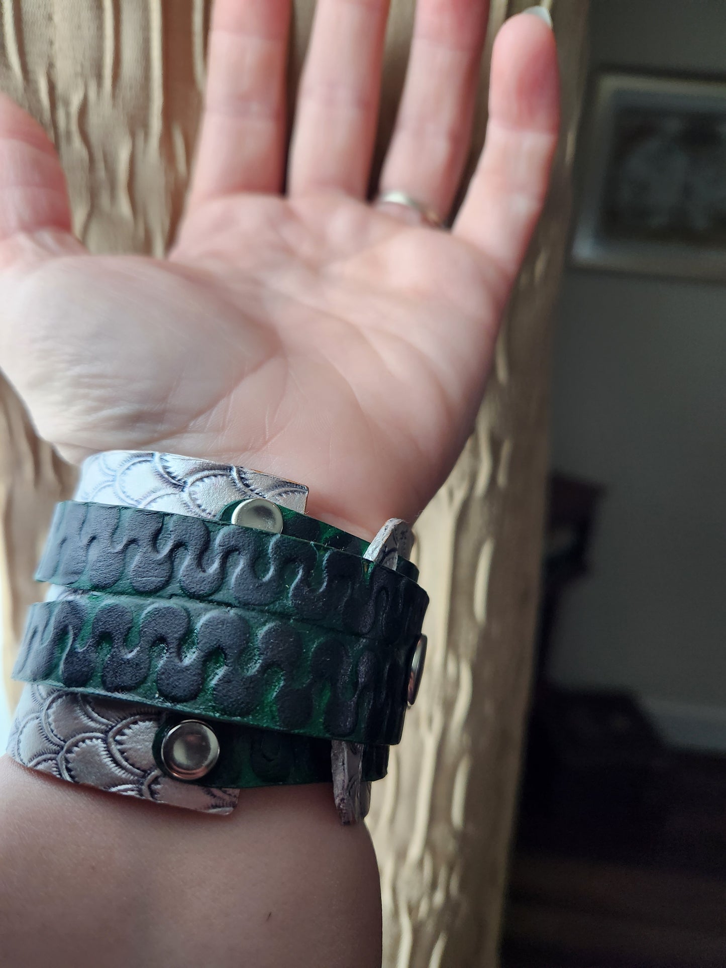 Handcrafted Leather Wave & Scale Wrap Bracelets