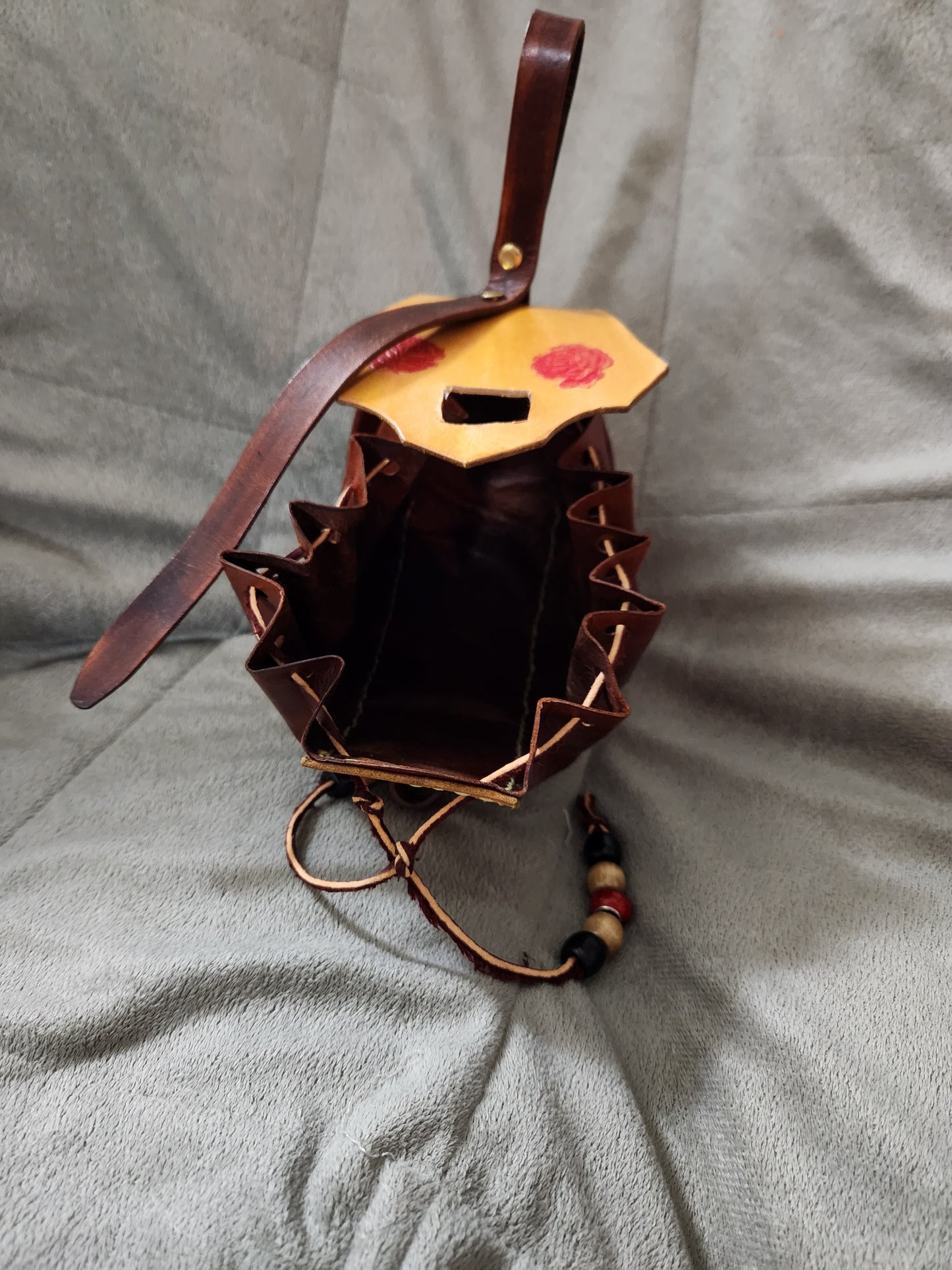 Handcrafted Leather Rose Drawstring Pouch