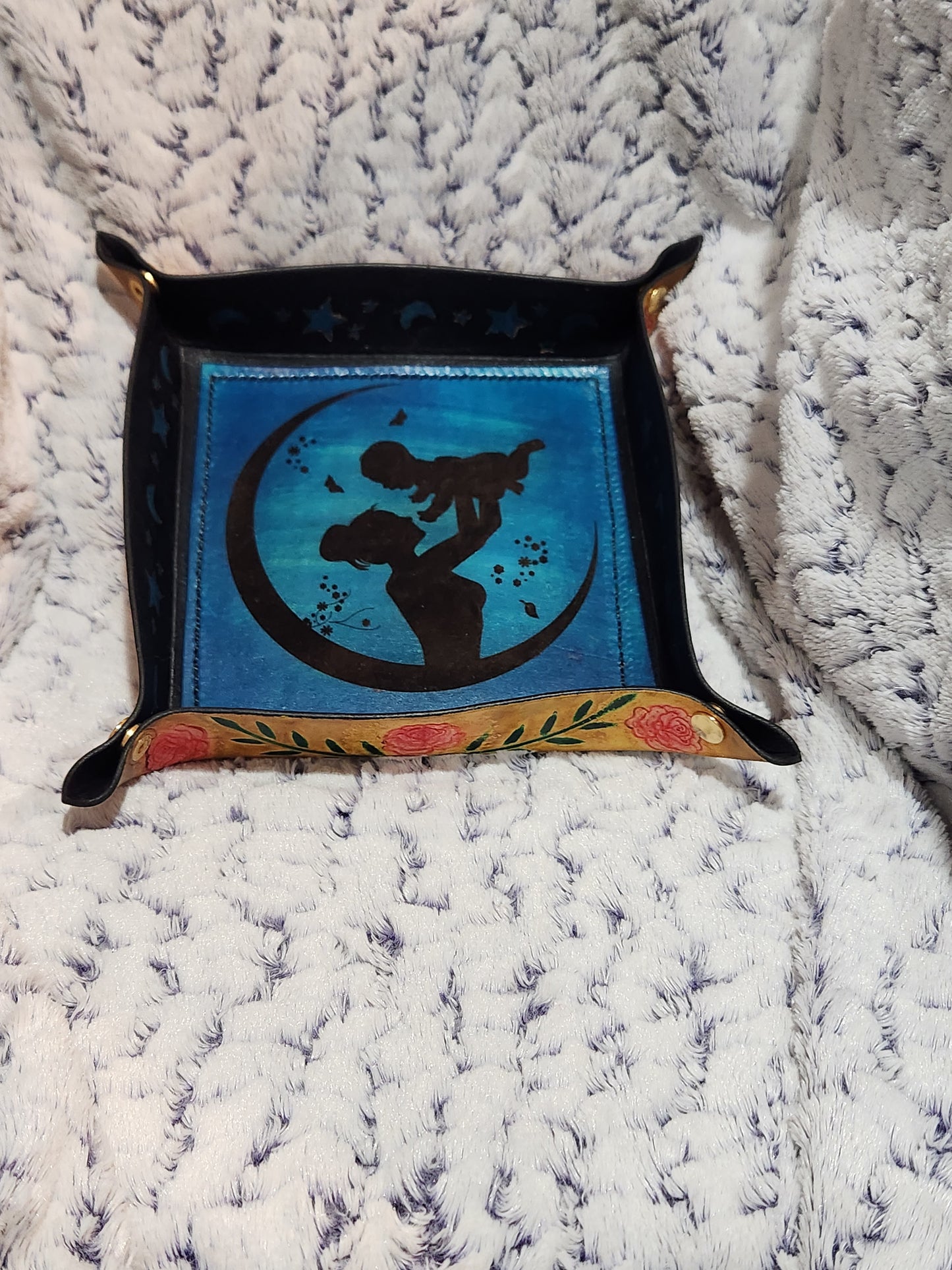 Handcrafted Mother & Child Moon Leather Valet Tray