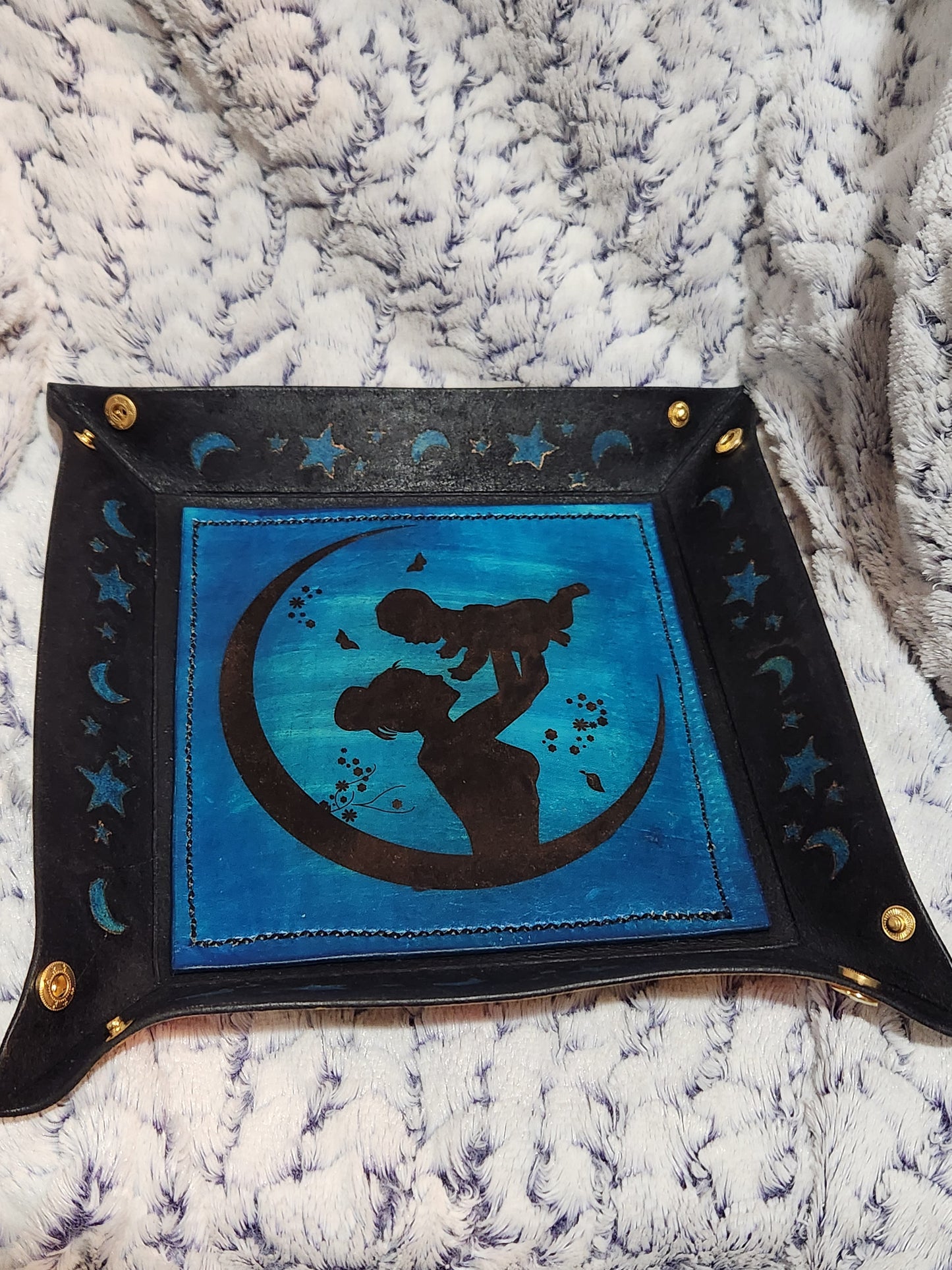Handcrafted Mother & Child Moon Leather Valet Tray