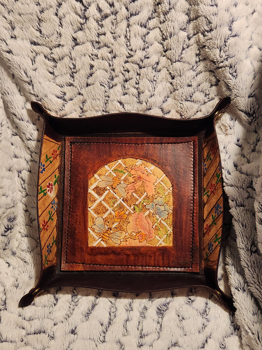 Handcrafted Floral Leather Valet Tray