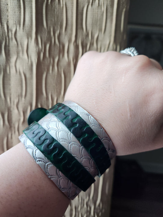 Handcrafted Leather Wave & Scale Wrap Bracelets