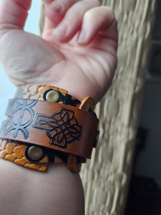 Handcrafted Celtic Cross Leather Wrap Bracelets