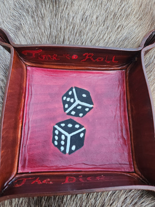 Handcrafted Leather Dice Tray - “Time to Roll The Dice”